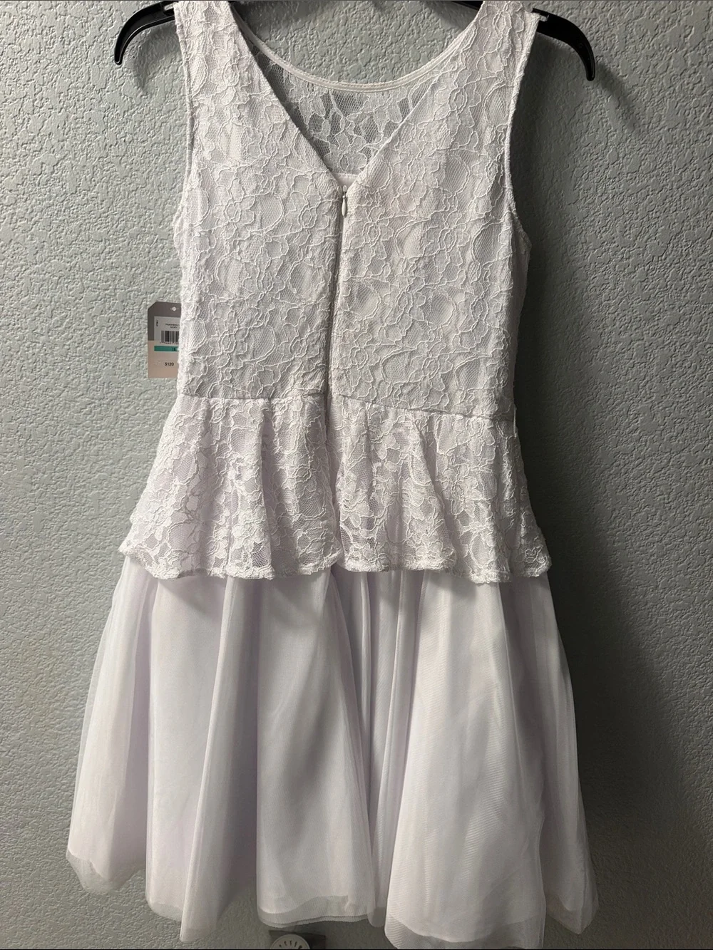 Girls White Lace Peplum Tulle Dress - Brand: